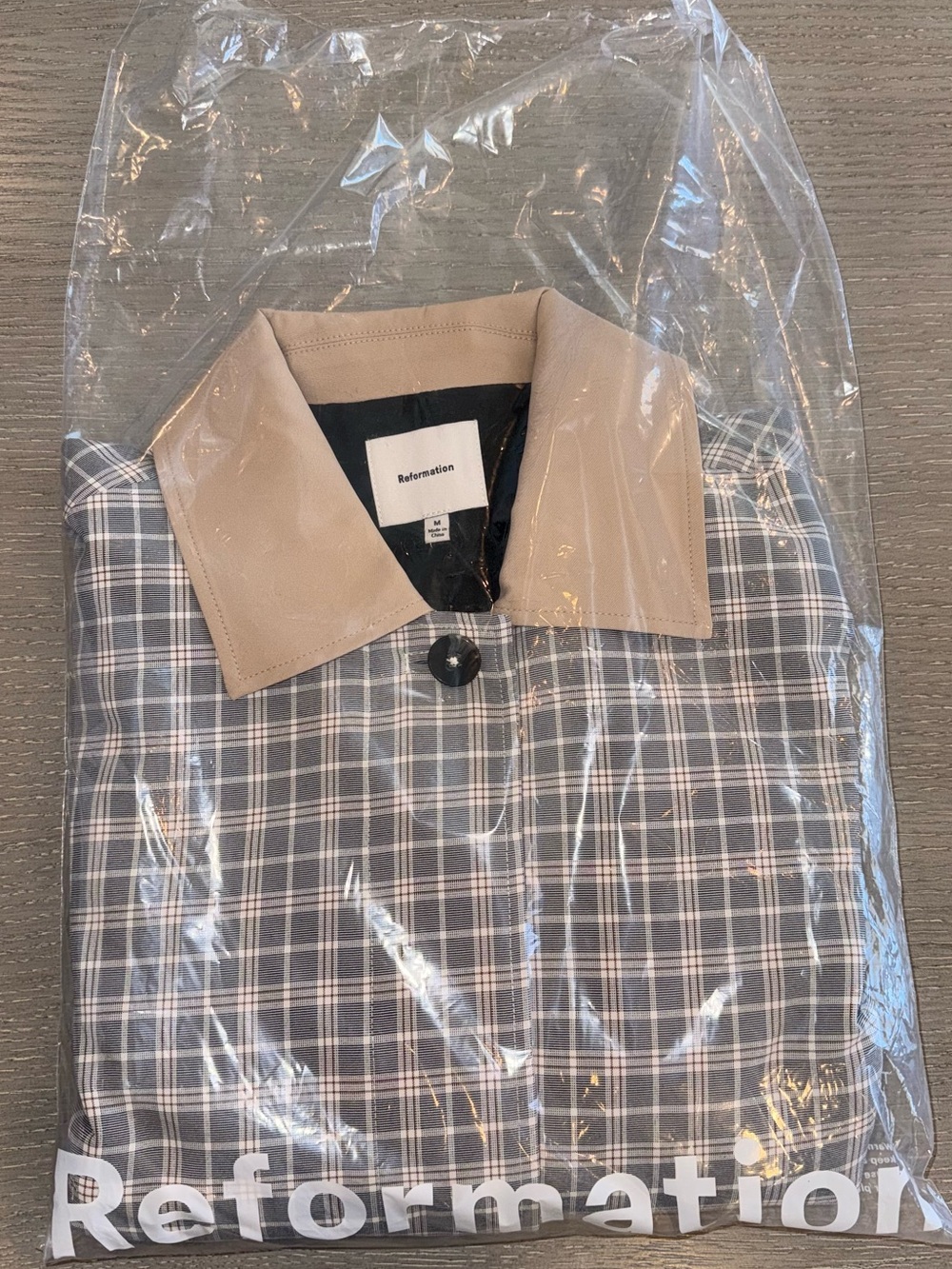 Reformation Plaid Button-Down Shirt with Beige Contrast Collar